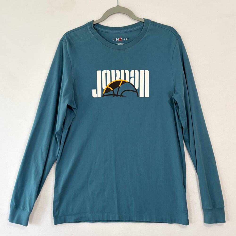 Air Jordan Long Sleeve T-Shirt Mens Medium Teal Blue Jump Man Nike Basketball